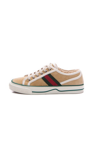 Gucci Beige Tennis 1977 Shearling Sneakers - Size 35