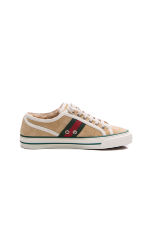 Gucci Beige Tennis 1977 Shearling Sneakers - Size 35