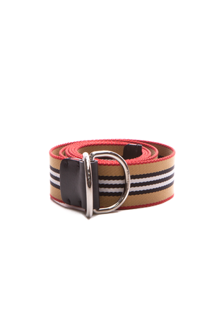 Burberry Tan/Red Striped Canvas Belt - Size 44