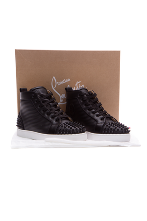 Louboutin Black Lou Spikes 2 High Top Sneakers