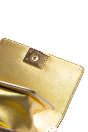 Chanel Gold Metallic Patent Boy Bag