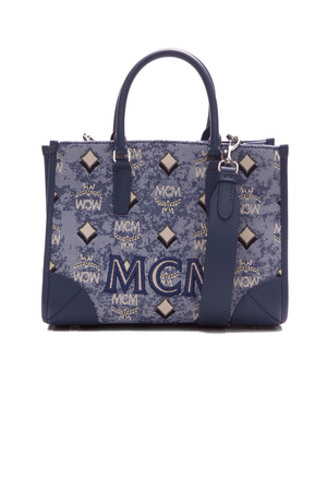 MCM Blue Vintage Jacquard Tote Bag