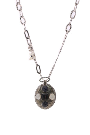 Chanel Hammered Stone Pendant Necklace - Silver