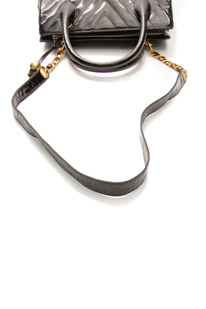 Chanel - Black Patent Chevron Top Handle Bag