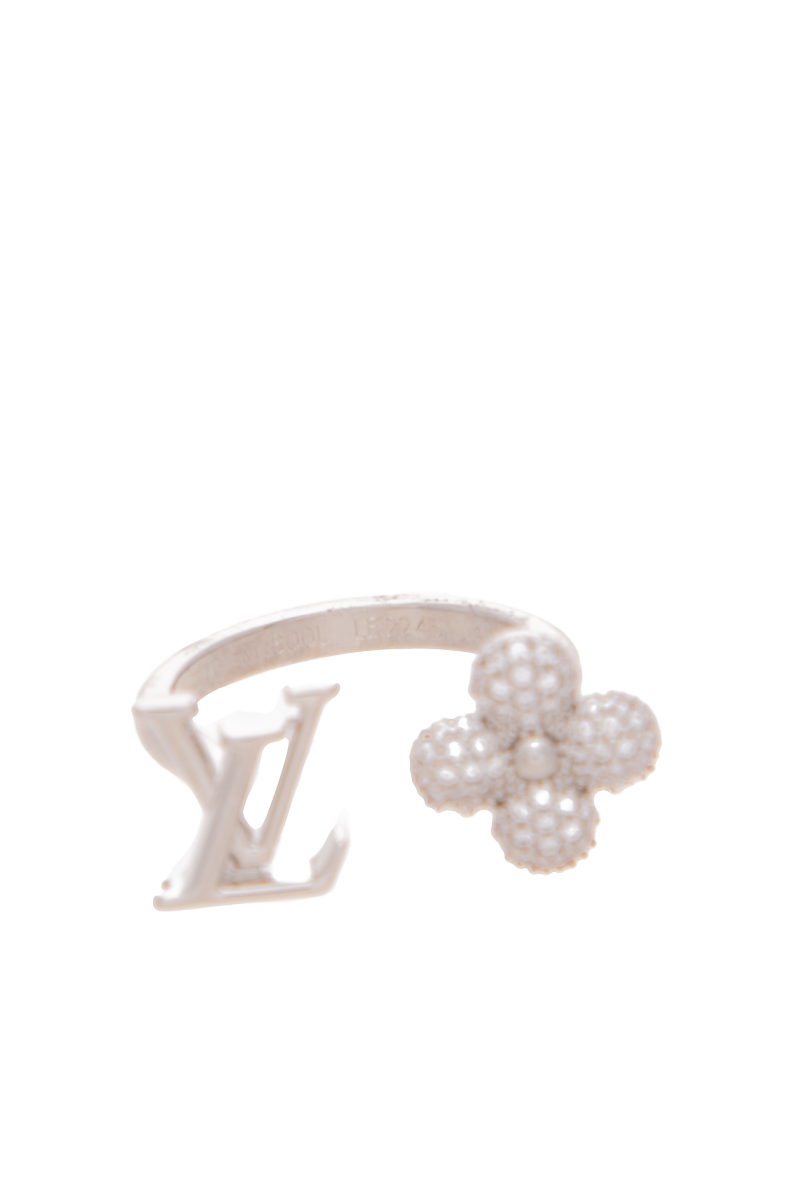 Louis Vuitton - Palladium Metal Louisette Sig. Strass Ring