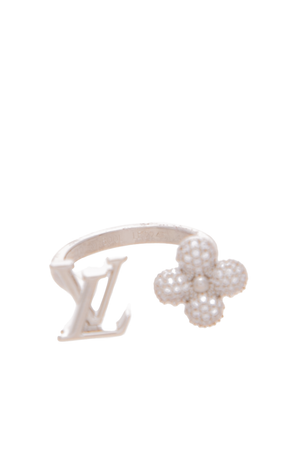 Louis Vuitton - Palladium Metal Louisette Sig. Strass Ring