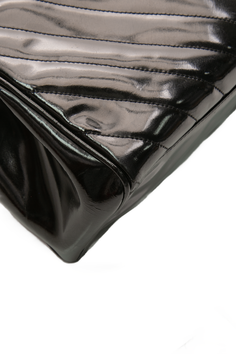 Chanel - Black Patent Chevron Top Handle Bag