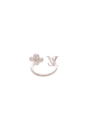 Louis Vuitton - Palladium Metal Louisette Sig. Strass Ring
