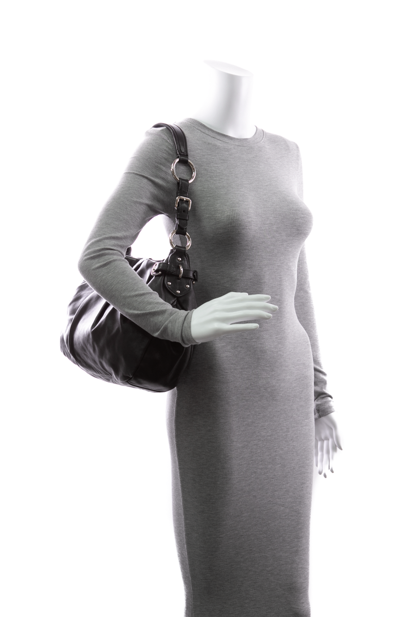 Prada - Black Pleated Buckle Shoulder Bag