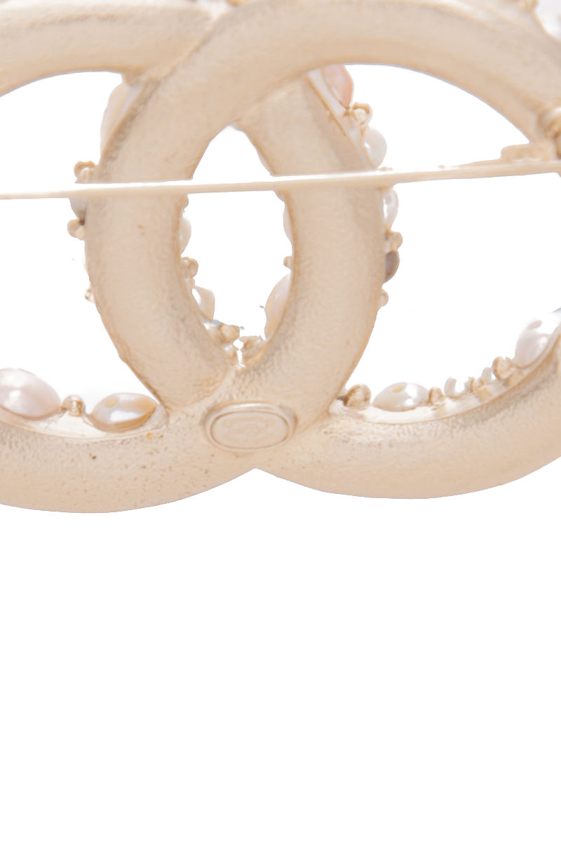 Chanel - Gold/Pearl Crystal CC Brooch