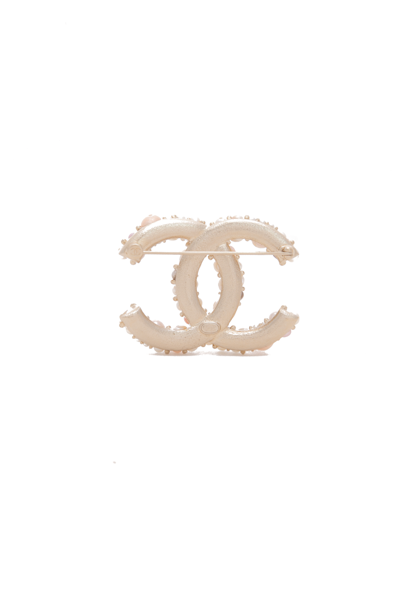 Chanel - Gold/Pearl Crystal CC Brooch