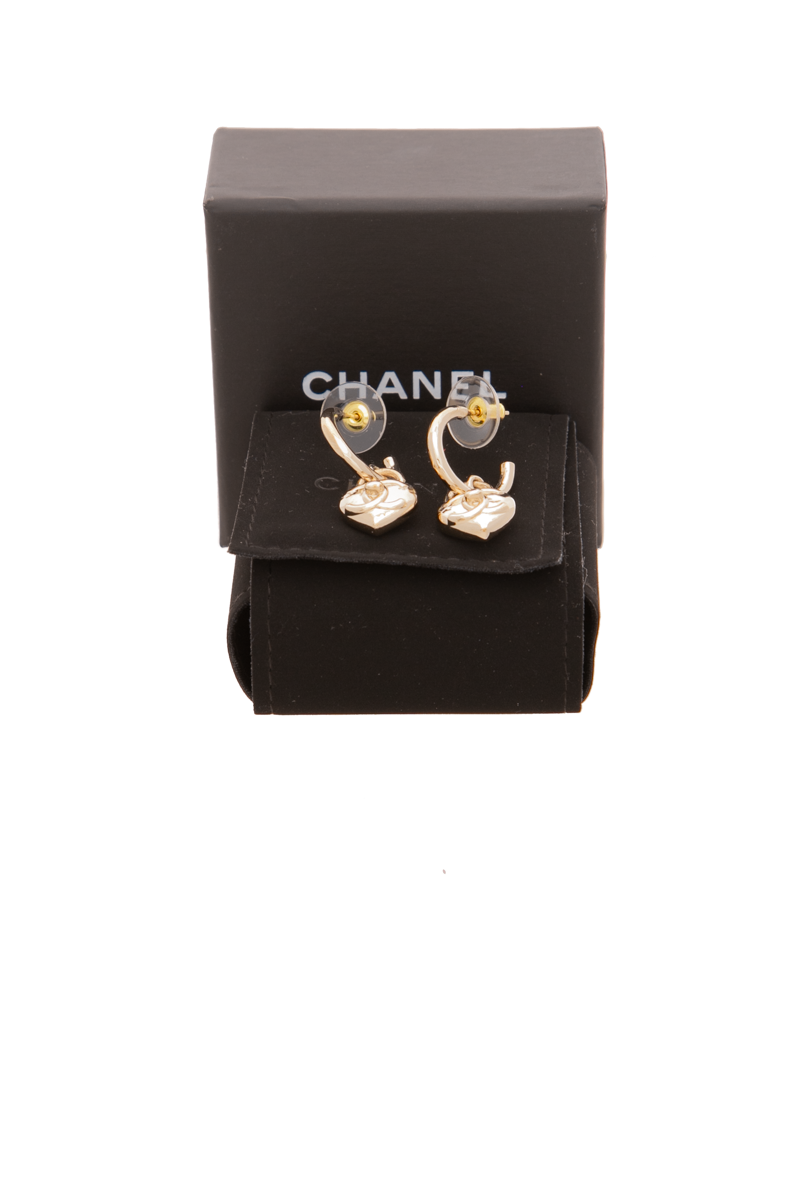 Chanel - Gold Heart Hoop CC Earrings