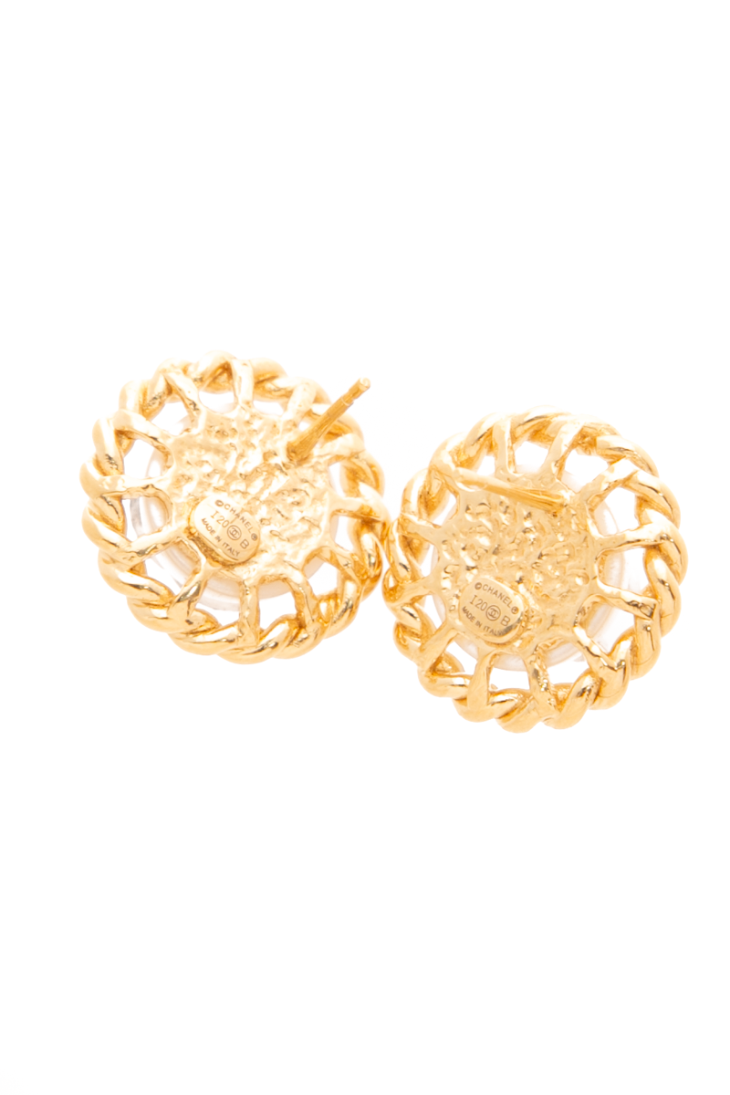 Chanel - Gold Pearl Rope CC Stud Earrings