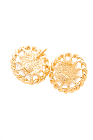 Chanel - Gold Pearl Rope CC Stud Earrings