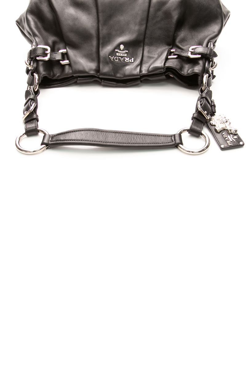 Prada - Black Pleated Buckle Shoulder Bag
