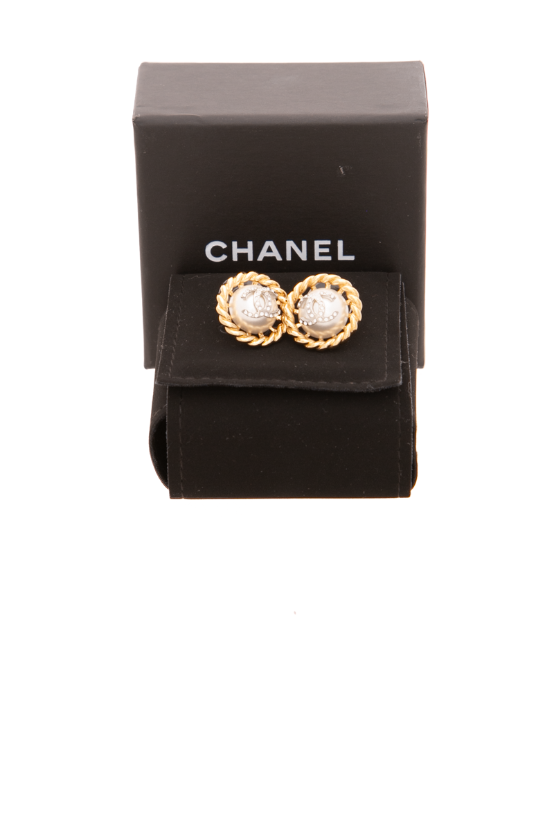 Chanel - Gold Pearl Rope CC Stud Earrings