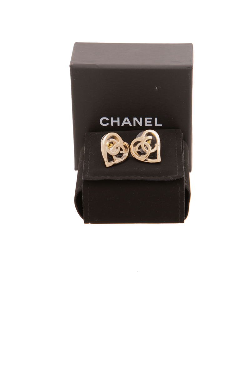 Chanel - Gold Tone Heart Coco In Love Earrings