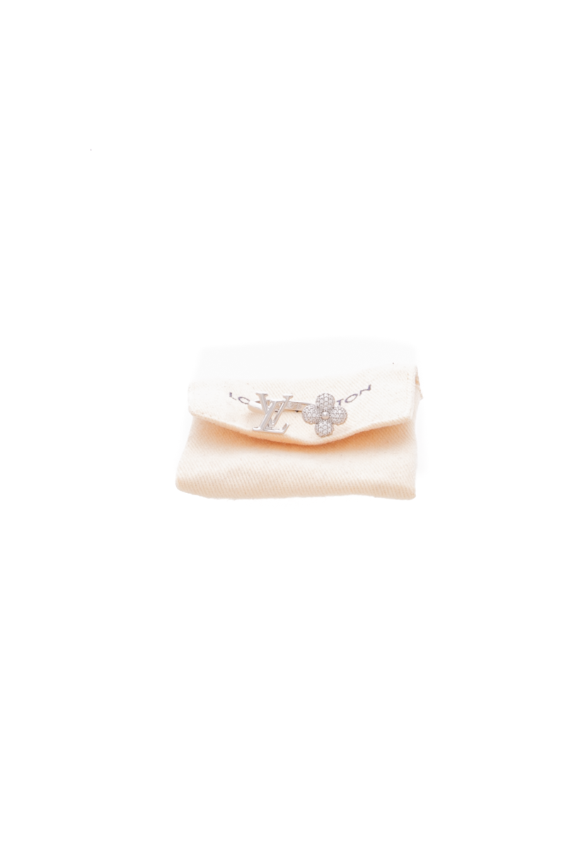 Louis Vuitton - Palladium Metal Louisette Sig. Strass Ring