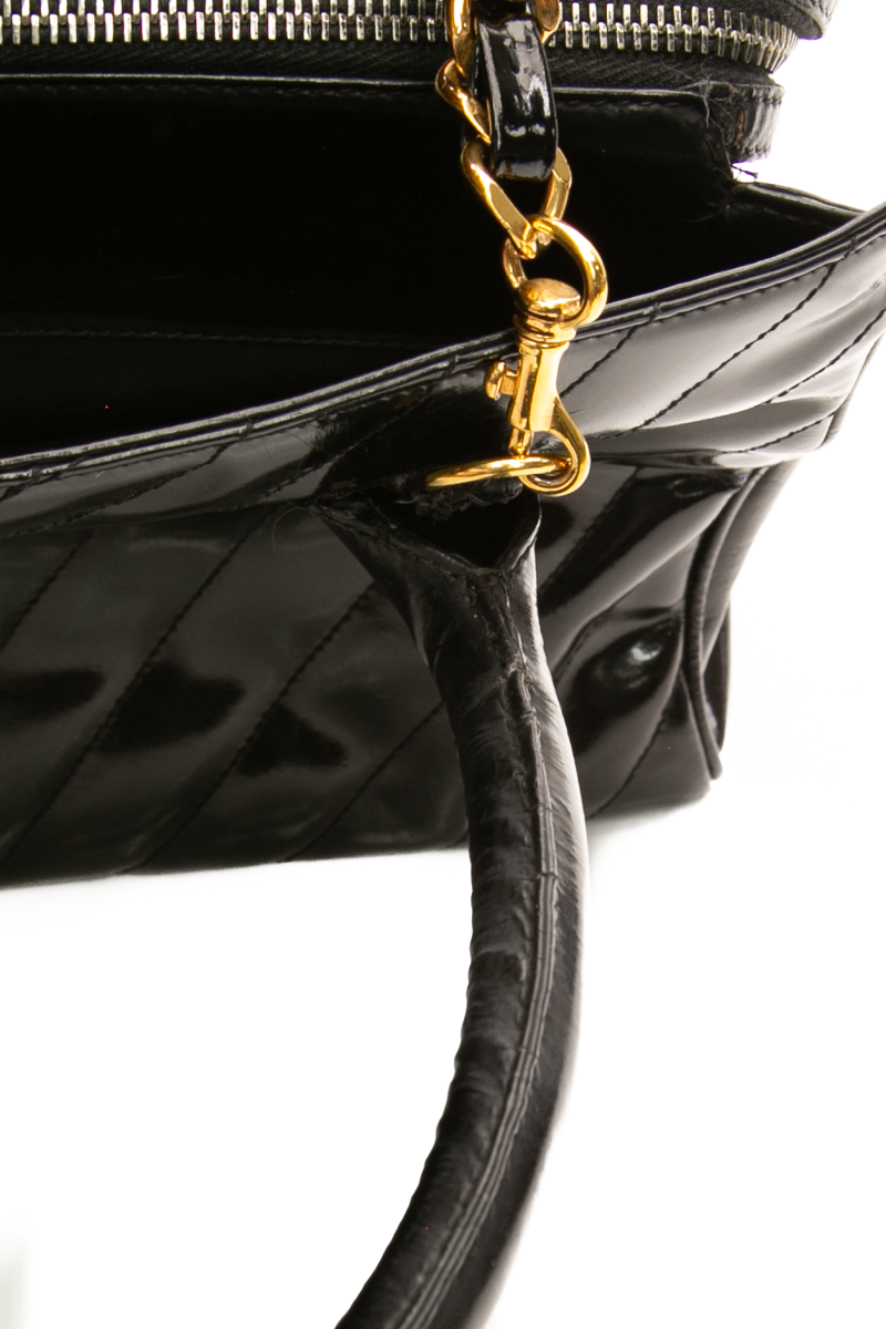 Chanel - Black Patent Chevron Top Handle Bag