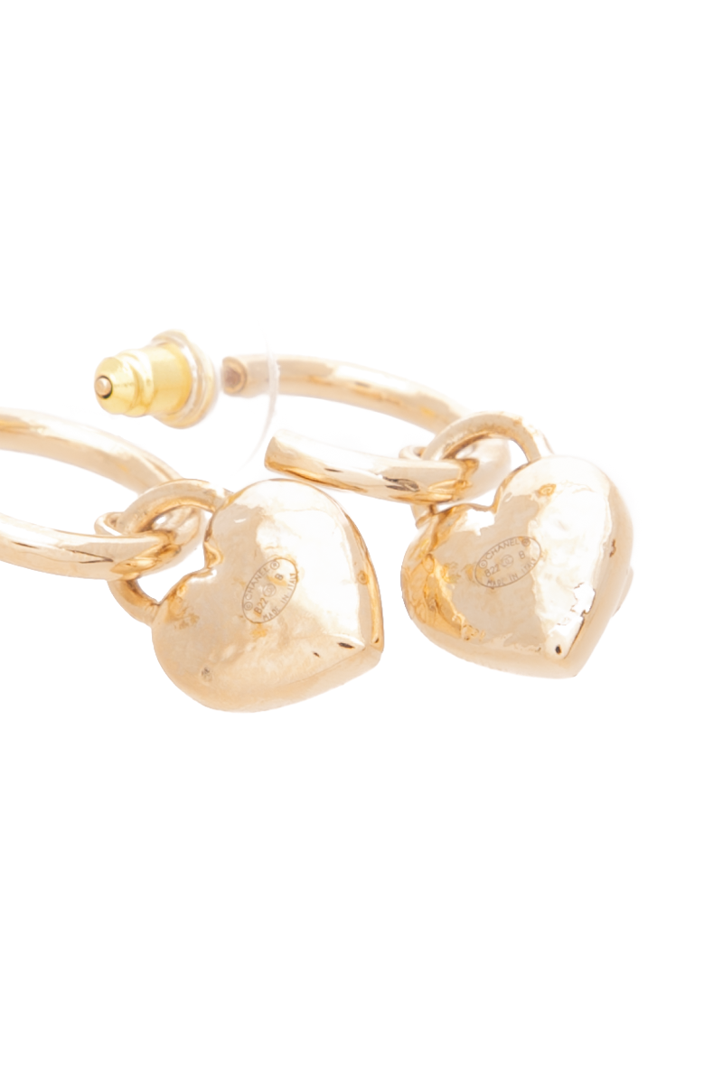 Chanel - Gold Heart Hoop CC Earrings