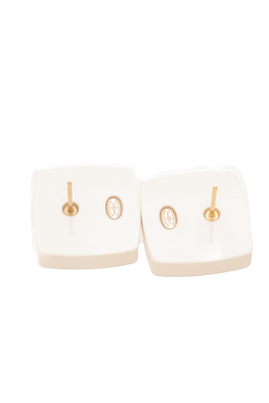 Chanel - White Resin Pearl Crystal Square Earrings
