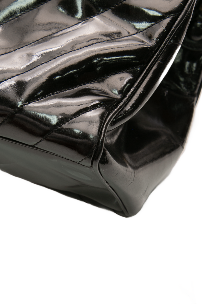 Chanel - Black Patent Chevron Top Handle Bag