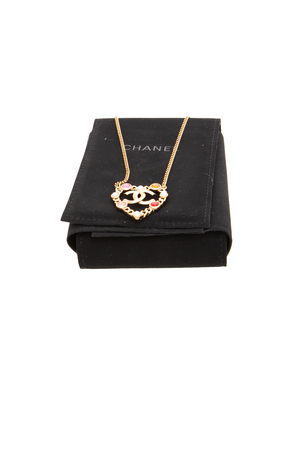 Crystal Pearl CC Heart Necklace