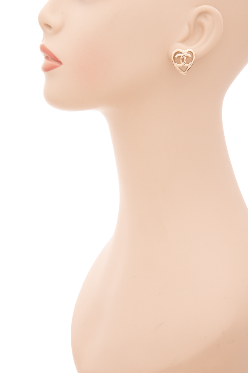 Chanel - Gold Tone Heart Coco In Love Earrings