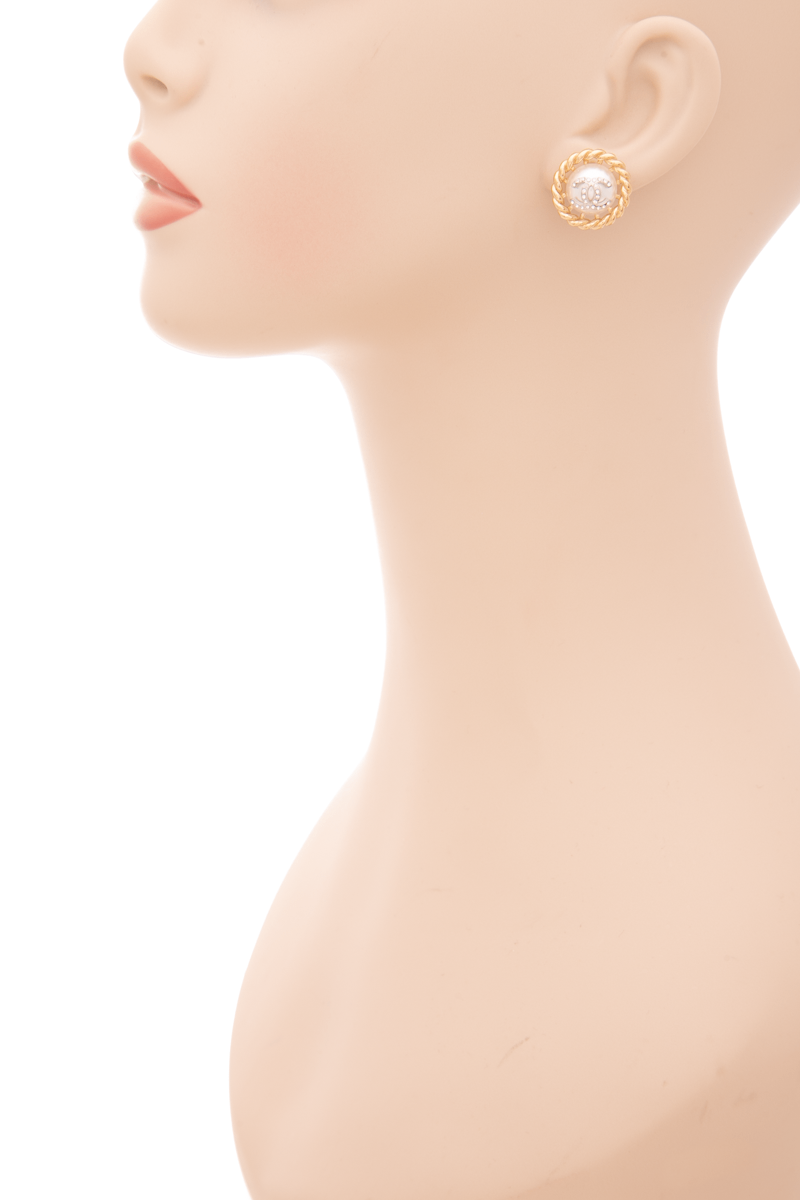 Chanel - Gold Pearl Rope CC Stud Earrings