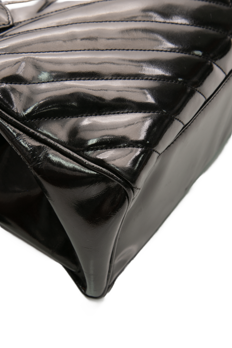 Chanel - Black Patent Chevron Top Handle Bag