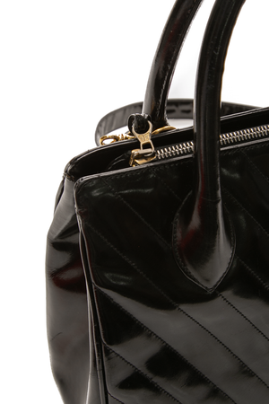 Chanel - Black Patent Chevron Top Handle Bag