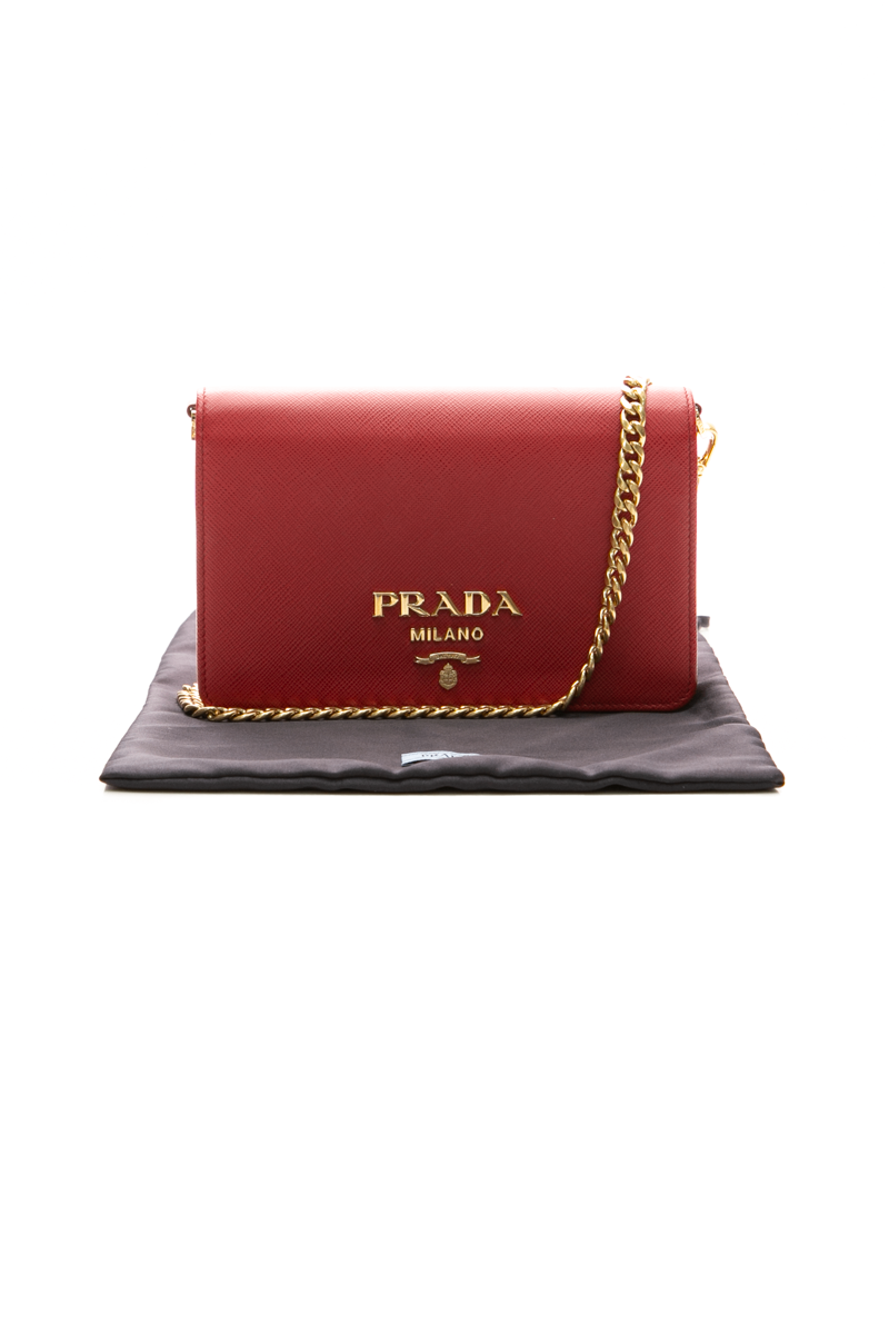 Prada - Red Saffiano Lux Chain Wallet