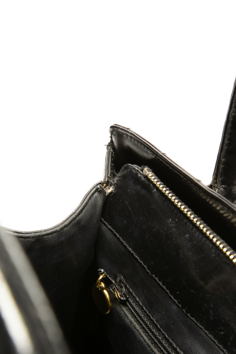 Chanel - Black Patent Chevron Top Handle Bag