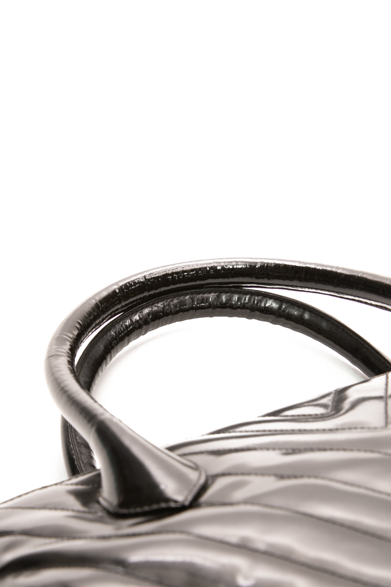 Chanel - Black Patent Chevron Top Handle Bag