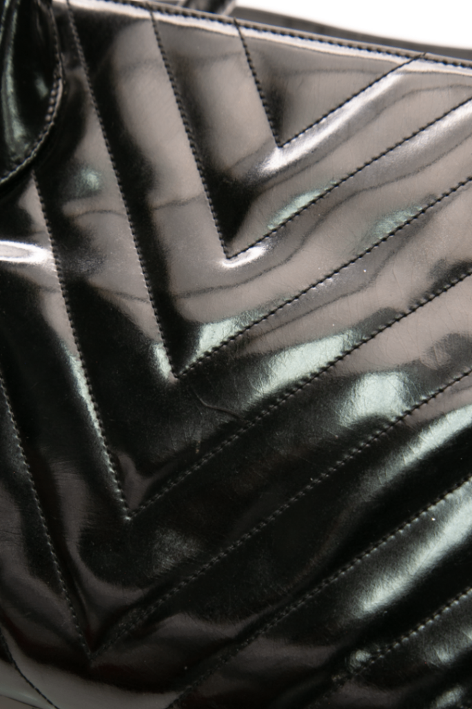 Chanel - Black Patent Chevron Top Handle Bag