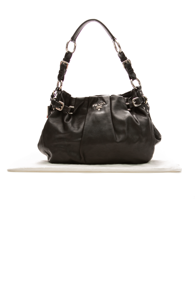 Prada - Black Pleated Buckle Shoulder Bag