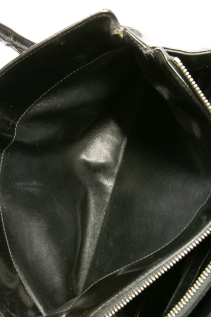 Chanel - Black Patent Chevron Top Handle Bag