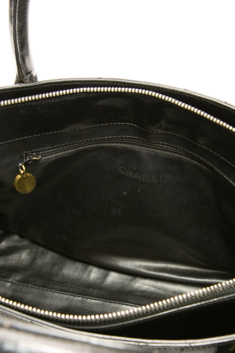 Chanel - Black Patent Chevron Top Handle Bag