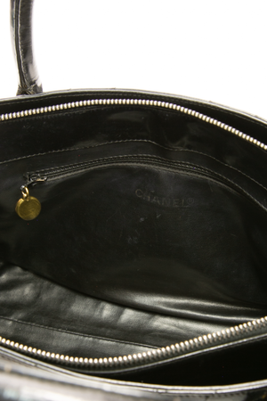 Chanel - Black Patent Chevron Top Handle Bag