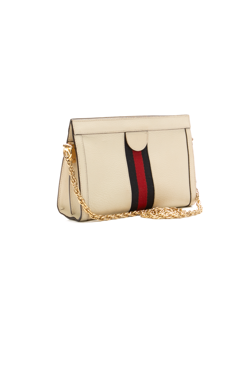 Gucci - White Leather/Web Chain Bag Small
