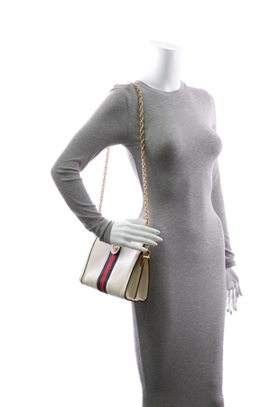Gucci - White Leather/Web Chain Bag Small