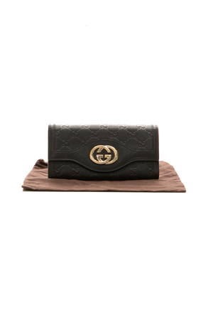 Gucci - Black Guccissima Interlocking G Long Flap Wallet