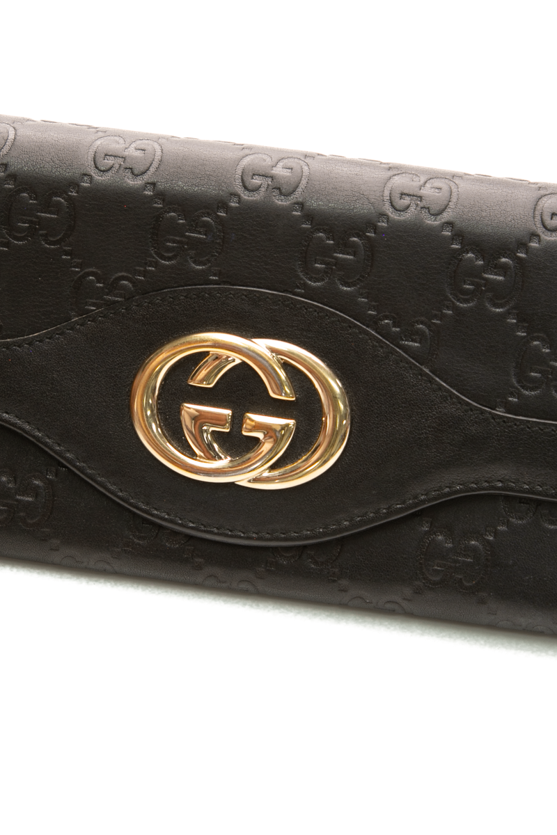 Gucci - Black Guccissima Interlocking G Long Flap Wallet