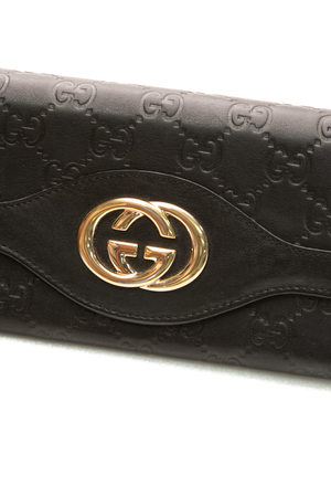 Gucci - Black Guccissima Interlocking G Long Flap Wallet