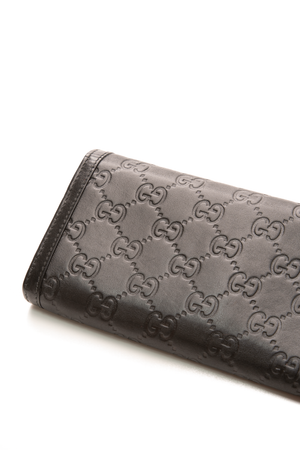 Gucci - Black Guccissima Interlocking G Long Flap Wallet