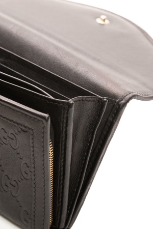 Gucci - Black Guccissima Interlocking G Long Flap Wallet