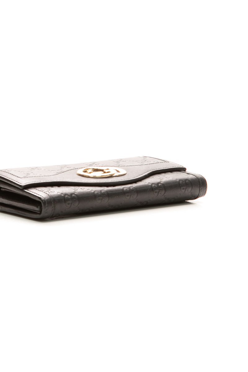 Gucci - Black Guccissima Interlocking G Long Flap Wallet