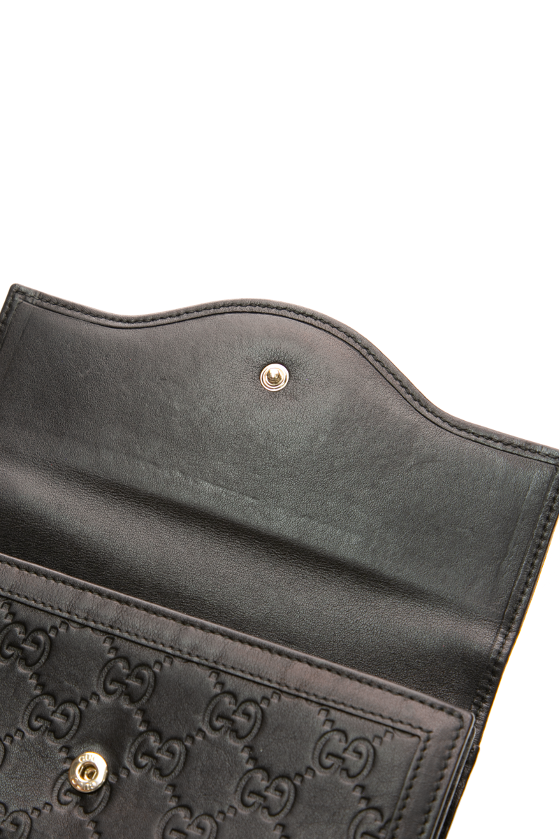 Gucci - Black Guccissima Interlocking G Long Flap Wallet