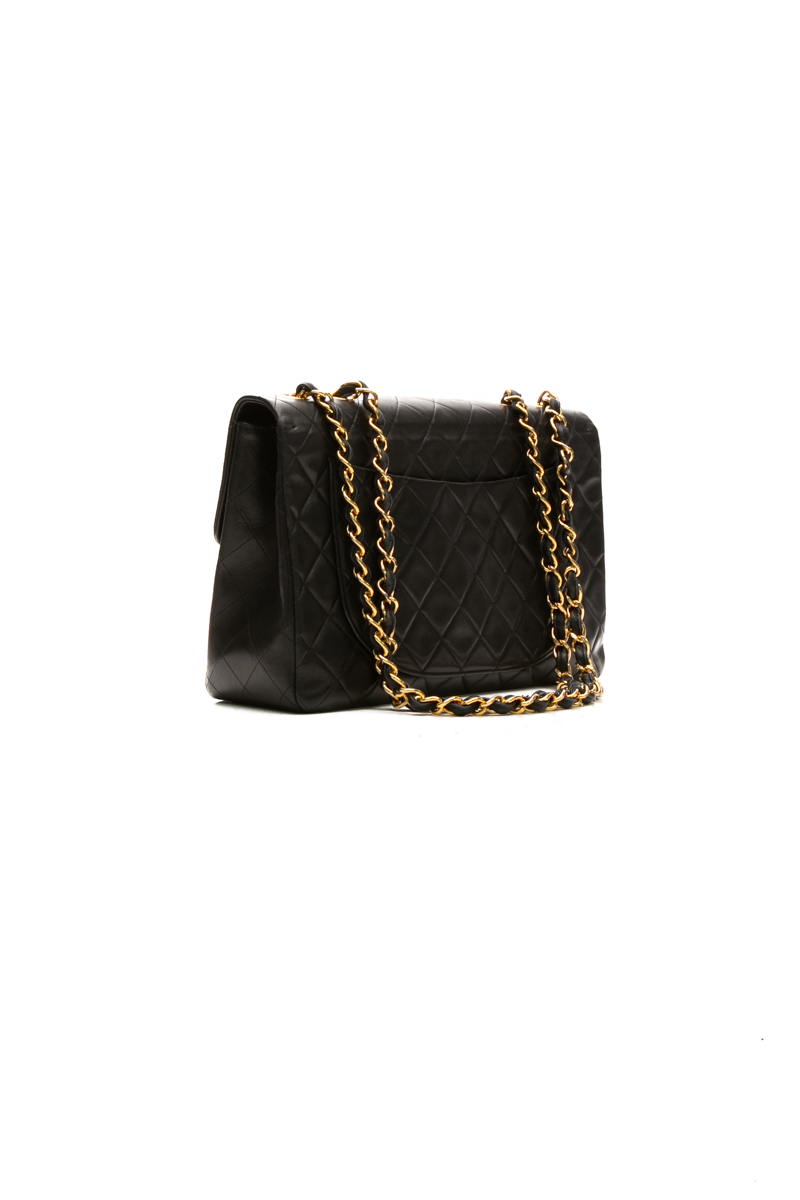 Chanel - Black Lambskin VTG XL Jumbo Single Flap