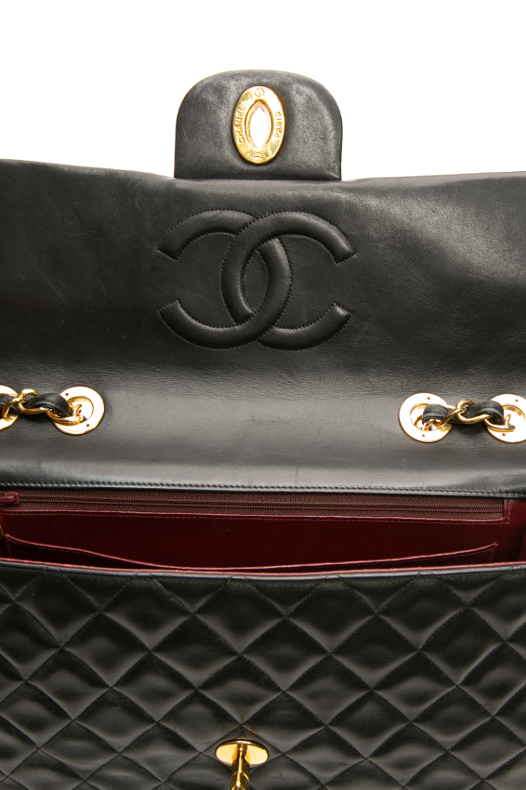 Chanel - Black Lambskin VTG XL Jumbo Single Flap